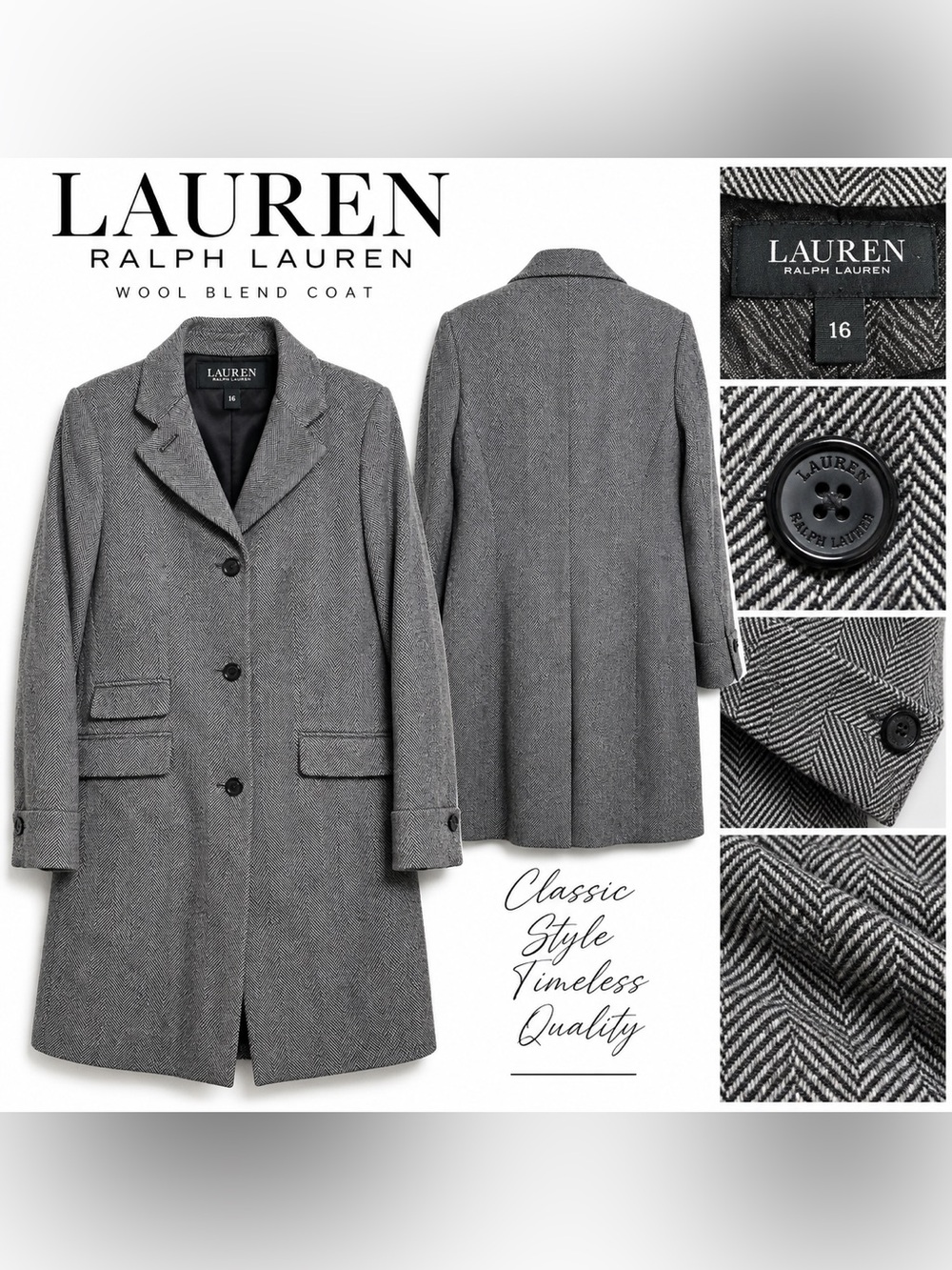 Lauren Ralph Lauren Herringbone Longline Coat Blazer Size 16 NWT